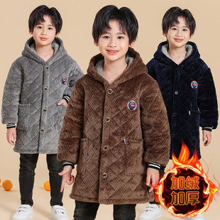 2024新款冬季加绒加厚棉衣加棉外套家居服男童罩衣耐脏防寒保暖