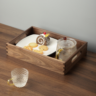 黑胡桃木实木托盘日式家用茶几收纳盒客厅放水果盘茶具茶杯收纳盘