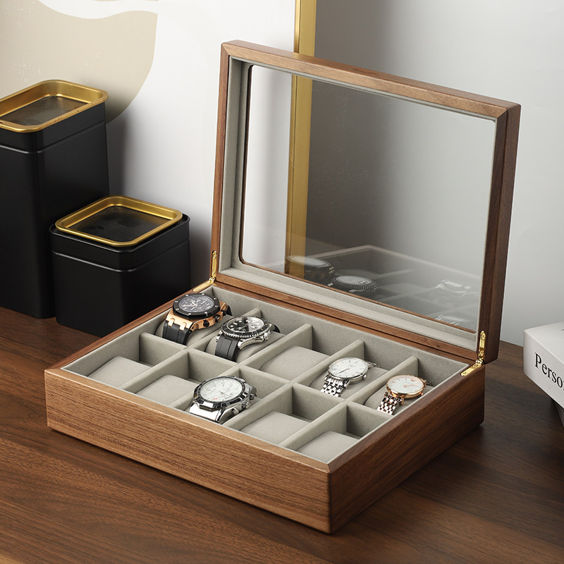 黑胡桃木手表盒收纳盒家用高档实木腕表首饰收纳盒送男生高级礼物