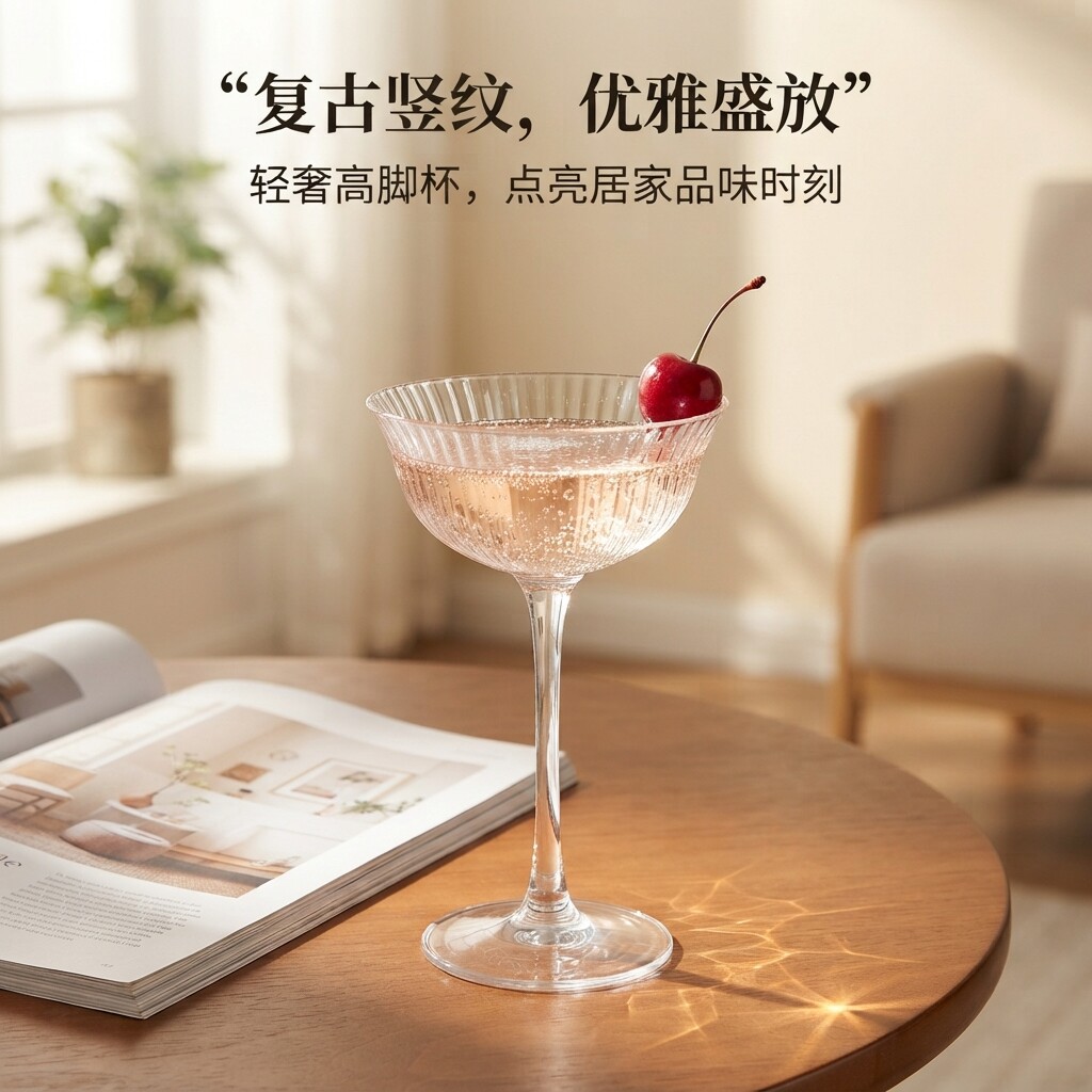 复古竖纹鸡尾酒杯高脚杯香槟杯高颜值透明酒杯家用聚会派对酒具