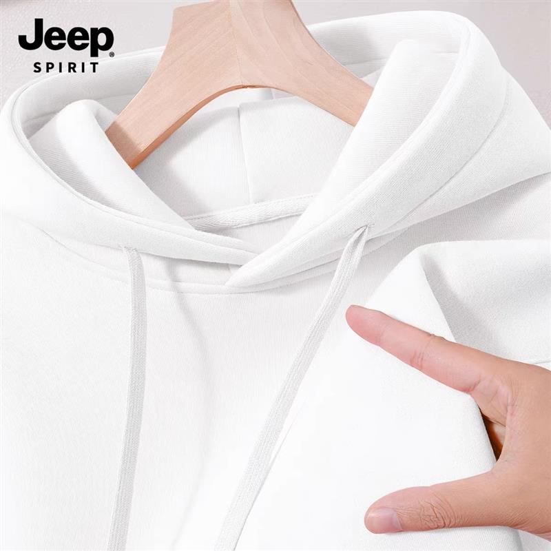 JEEP吉普高级感卫衣男女款春秋纯色百搭潮胖加肥帽衫秋冬宽松上衣