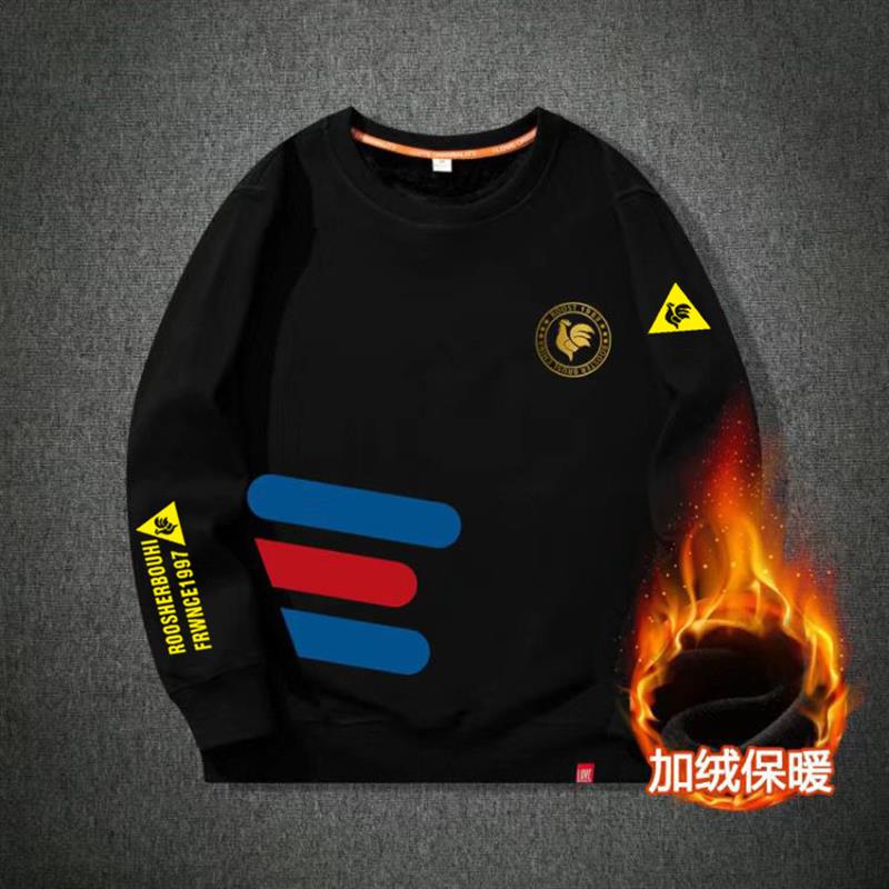 法国公鸡男款卫衣加绒加厚男女同款情侣圆领宽松休闲运动长袖上衣