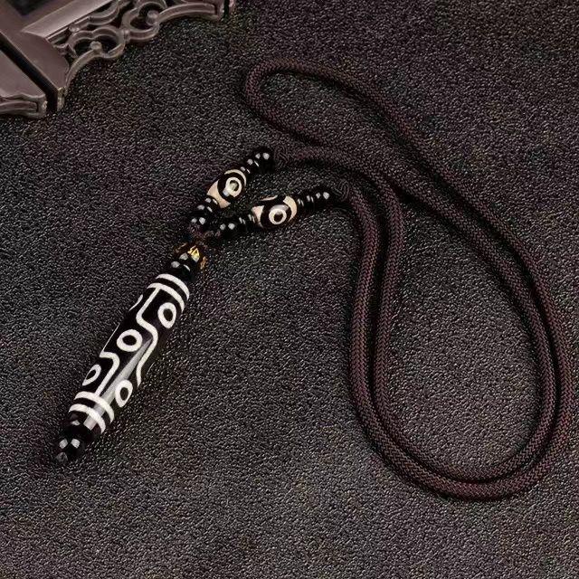 天珠项链西藏九眼天珠吊坠黑白天然玛瑙男女款藏式真品藏式项链