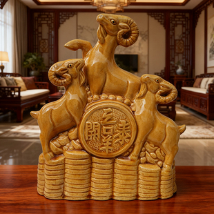 三羊开泰陶瓷羊摆件客厅家居办公装饰品补缺角瓷羊家居工艺品礼品