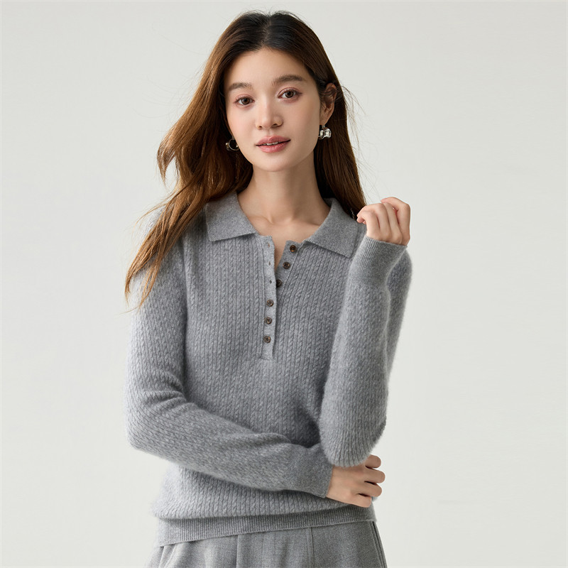 100%山羊绒POLO领女羊绒衫