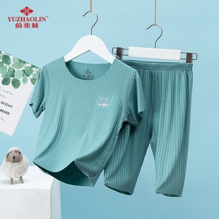 俞兆林纯棉儿童睡衣男童女童短袖短裤套装宽松中大童夏款空调服