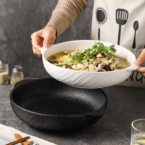 陶瓷双耳防烫加厚汤盆