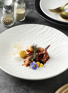 日式陶瓷沙拉盘汤盘圆形白色餐具菜盘高级感盘子餐厅大盘鸡深盘子