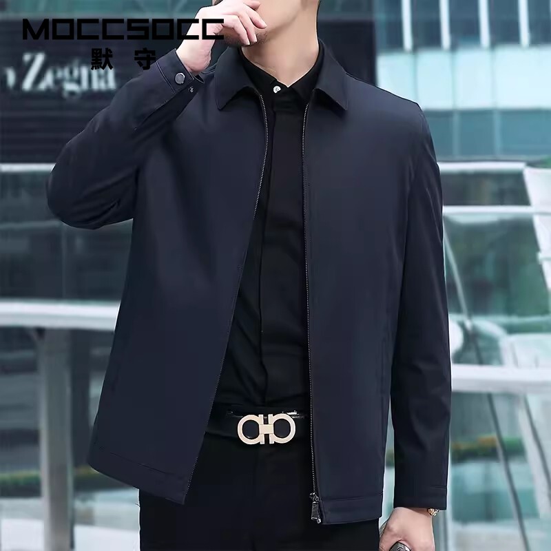 默守夹克外套男春秋新款高端纯棉行政休闲男士茄克衫中年爸爸装