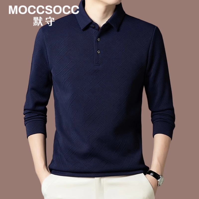 默守男士长袖Polo衫春秋季翻领品牌正品高端休闲纯色t恤男爸爸装