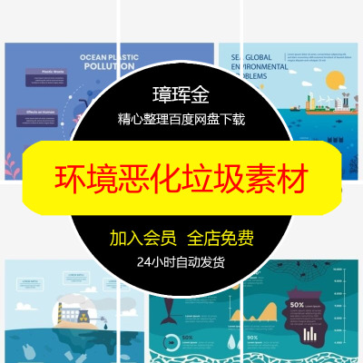 ai设计手绘环境恶化元素海洋污染插画示意图矢量卡通垃圾素材nu94