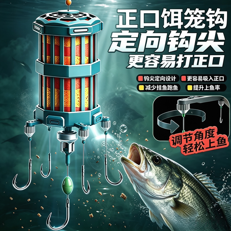 浮钓鲢鳙神器正口饵笼钓组可调钩尖野钓江河湖库专攻大头鱼翻板钩