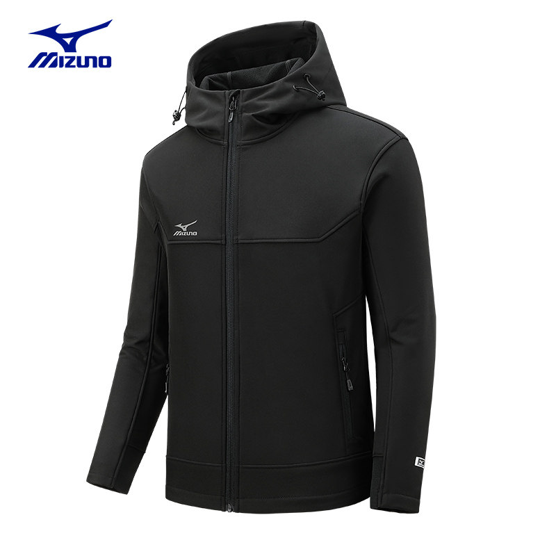 Mizuno/美津浓户外软壳衣夹克男士春季加绒连帽防水冲锋衣外套