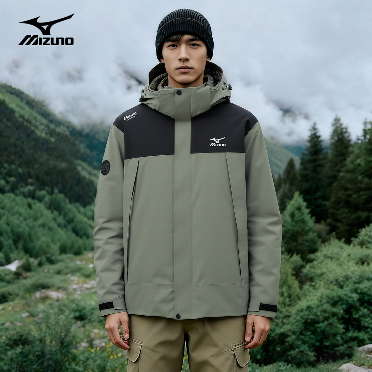 Mizuno/美津浓三合一冲锋衣男士防风防水夹克加绒保暖男款登山服
