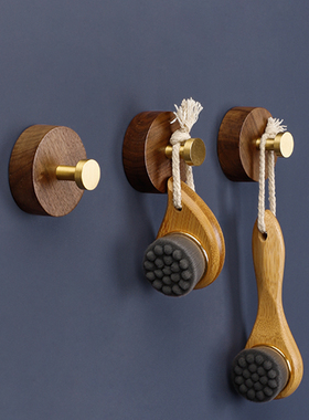 轻奢实木黄铜挂钩墙上壁挂式入户玄关进门口置物架衣帽服粘钩创意