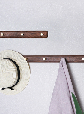 实木衣服挂钩免打孔玄关进门口后墙上黄铜钥匙挂衣帽钩壁挂架入户