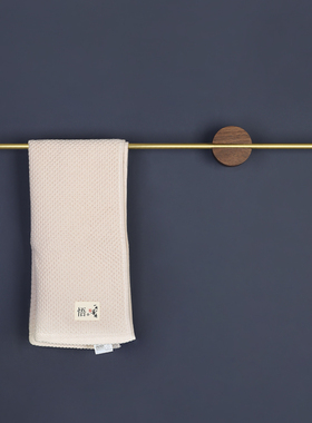 轻奢极简约黄铜实木毛巾架免打孔卫生间置物架浴室网红挂毛巾单杆