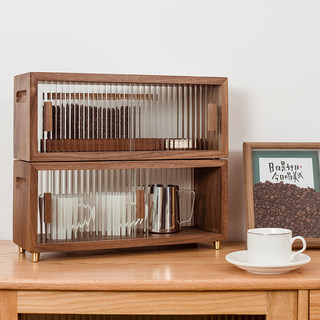 黑胡桃实木茶具杯子置物架桌面收纳柜盒可层叠台面零食茶水餐边柜