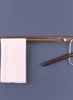 浴室黑胡桃木毛巾架卫生间壁挂浴巾架黄铜挂件洗手间免打孔挂钩杆