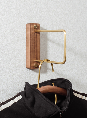 衣架壁挂收纳实木简易收纳整理架子黄铜杆挂衣服帽挂钩益宾旗舰店