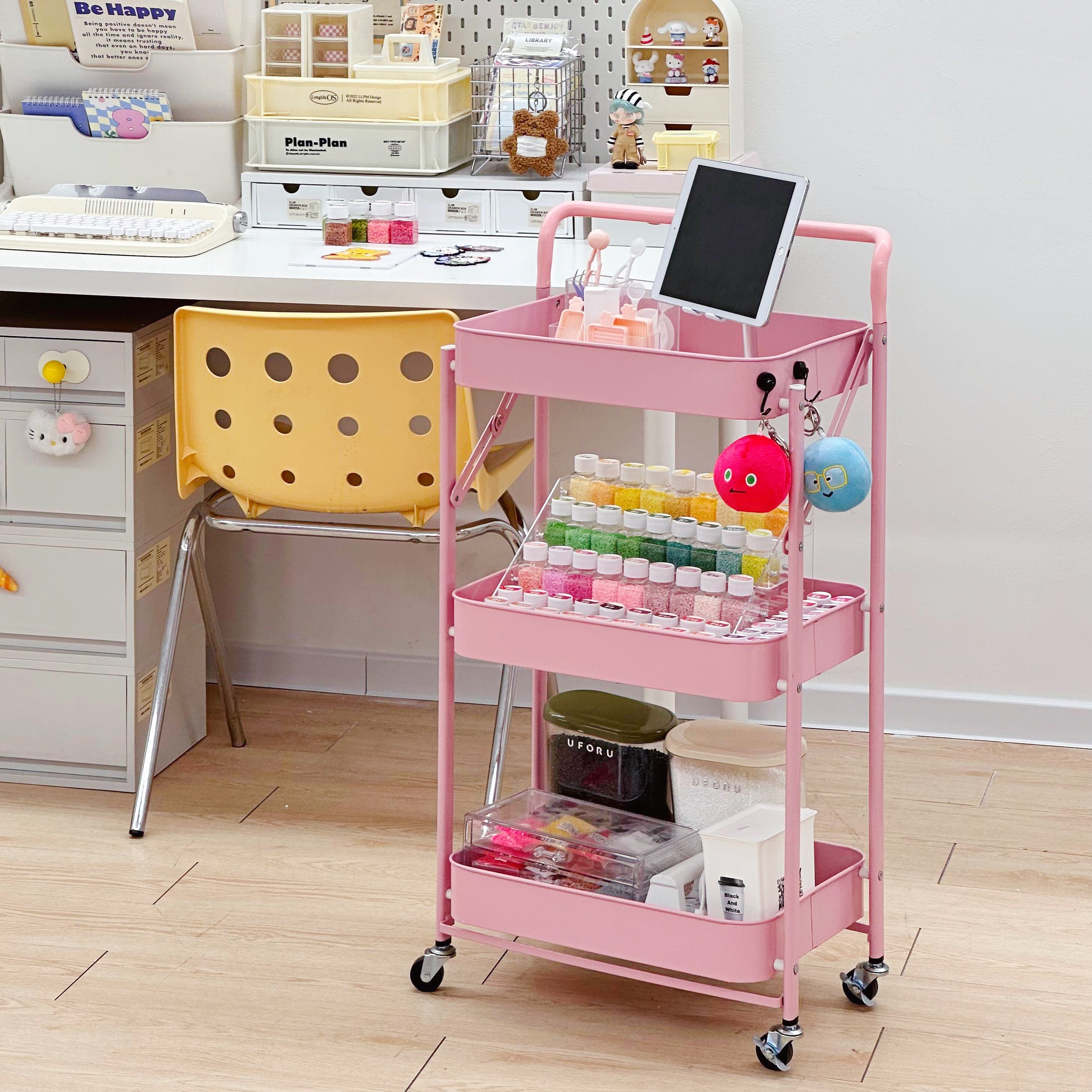 拼豆收纳粉色小推车置物架家用宿舍零食架可移动杂物收纳篮子女生,收纳整理,整理架/置物架/收纳架,淘宝优惠券,粉丝福利购,淘宝优惠卷