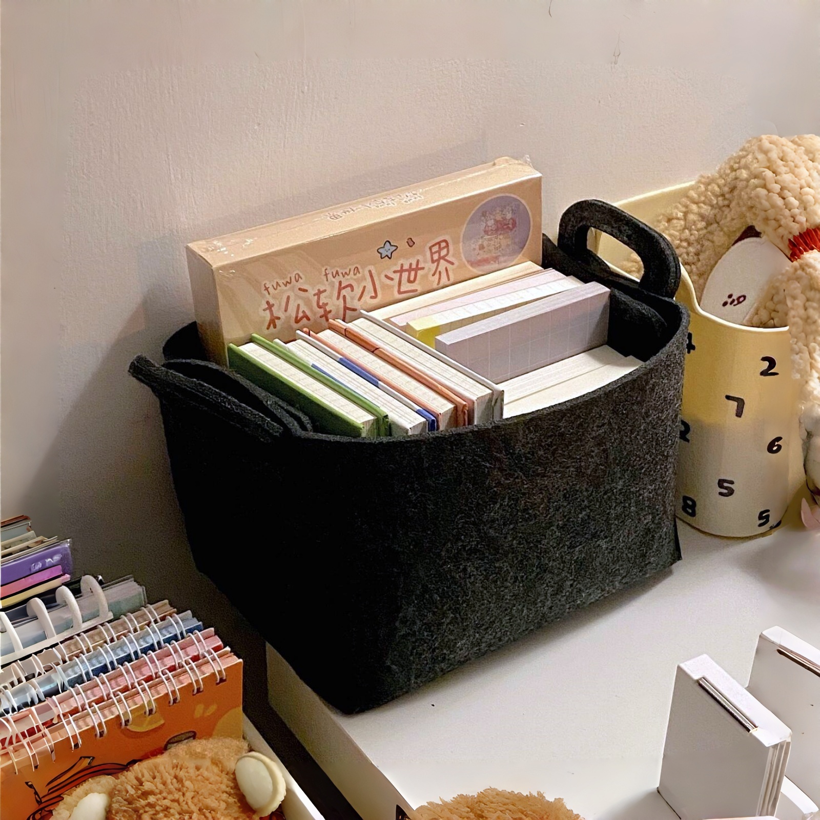 毛毡收纳筐桌面收纳盒杂物玩具整理收纳收纳篮收纳筐手提可折叠