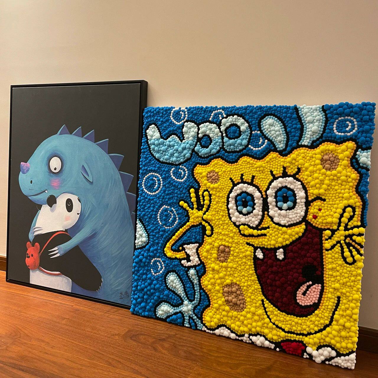 海绵宝宝毛球画手工diy材料包数字油画创意卡通儿童粘贴艺术画