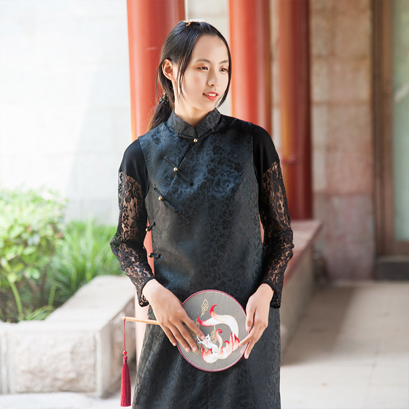 新款中式文艺纯色立领手工通勤短款马夹马甲旗袍上衣唐装女装秋季