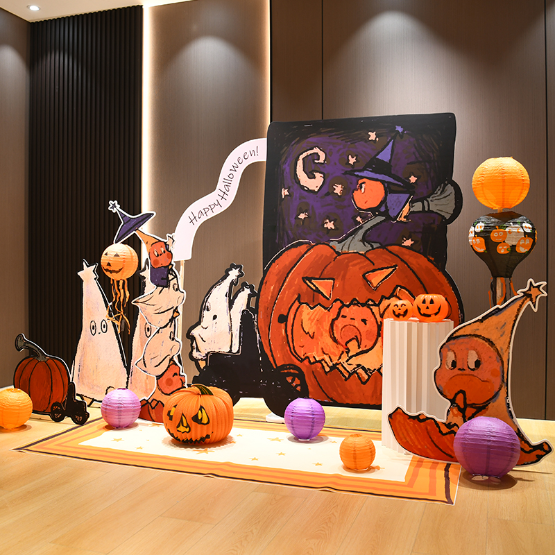 幼儿园万圣节氛围装扮场景布置星星人主题打卡拍照背景墙kt板定制