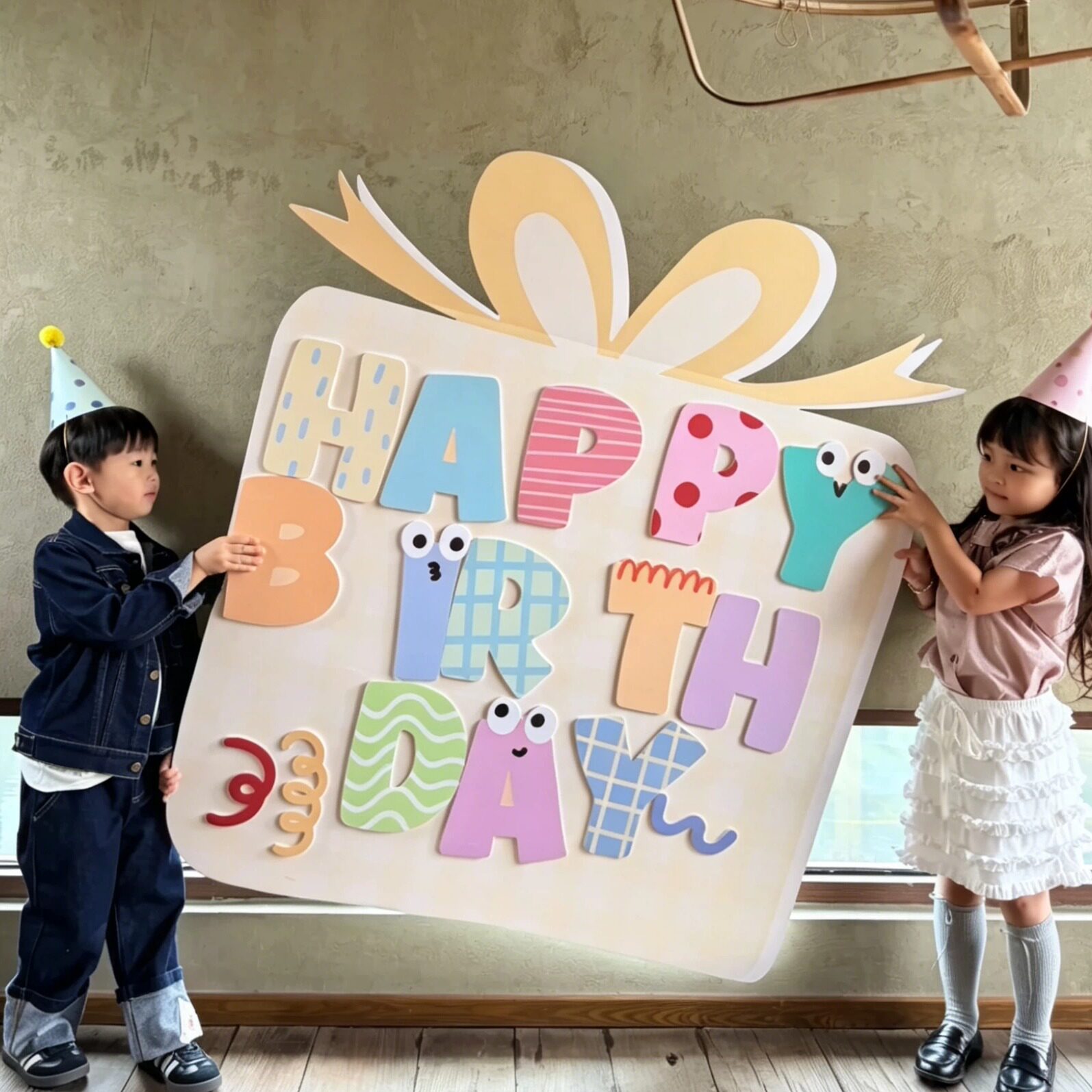 韩式ins宝宝周岁生日2岁布置礼物盒345拍照道具儿童派对背景kt板