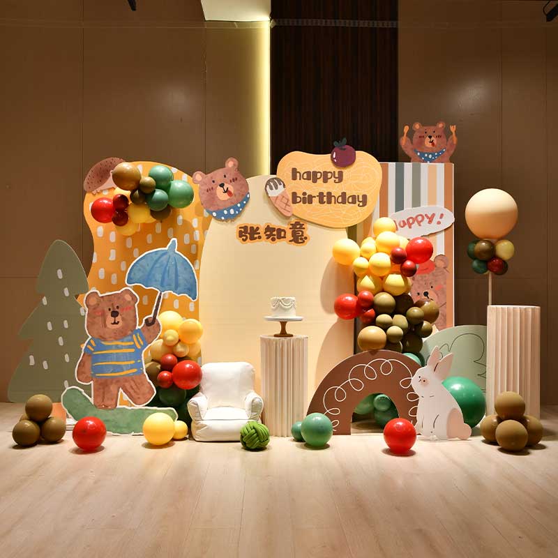 宝宝百日宴满月宴场景布置插画风