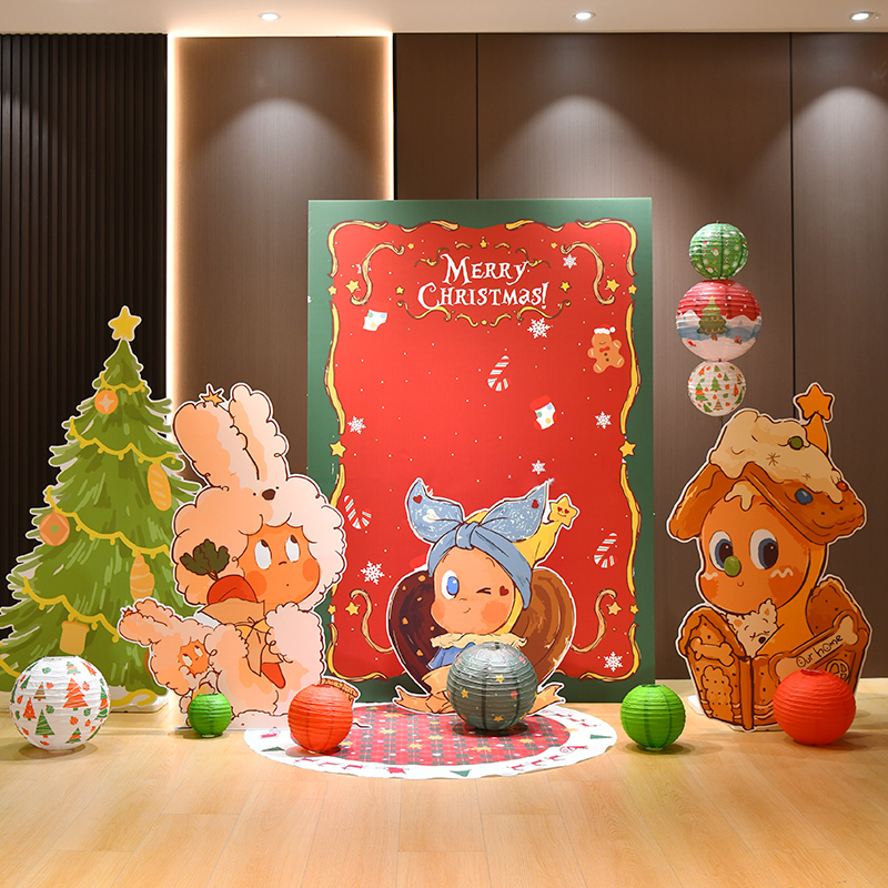 幼儿园圣诞节星星人场景布置氛围装饰门店商场活动拍照kt板背景