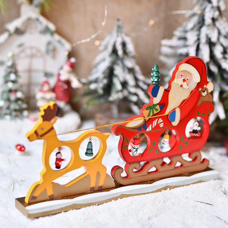 木制麋鹿圣诞老人摆件圣诞老人