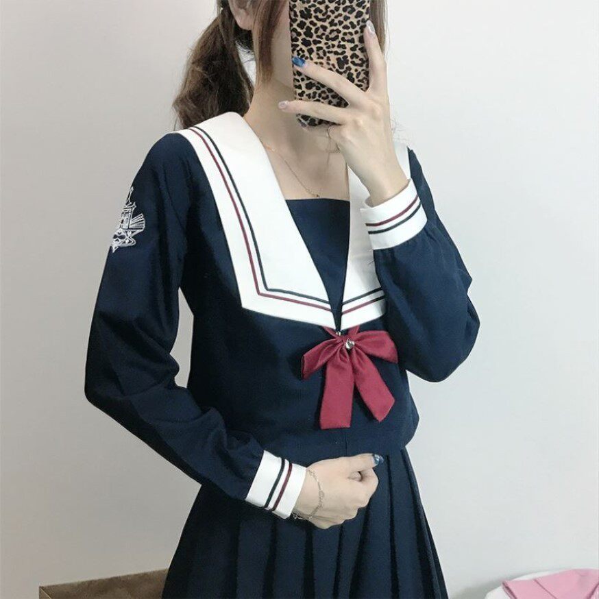 RED AND BLUE LAPEL SAILOR UNIFORM ORTHODOX SUIT FEMALE COLLEGE STYLE SHORT-SLEEVED JAPANESE CUTE JK UNIFORM STUDENT SCHOOL UNIFORM CLASS UNIFORM