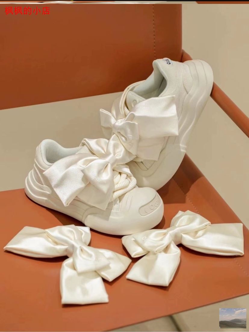 Ocai002奶油白蝴蝶结开口笑帆布鞋2025夏新款蝴蝶结丑萌运动百搭