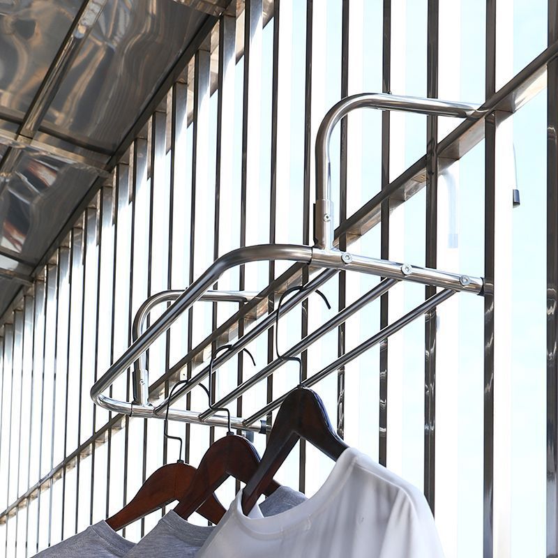 2026特厚伸缩不锈钢外墙晾衣架墙上高层置物架防盗网户外阳台晾衣