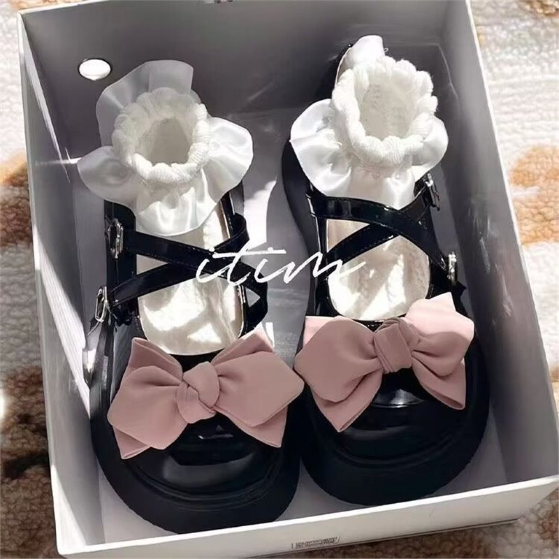 2026日系Lolita甜酷厚底玛丽珍小皮鞋2024年春秋新款蝴蝶结松糕JK