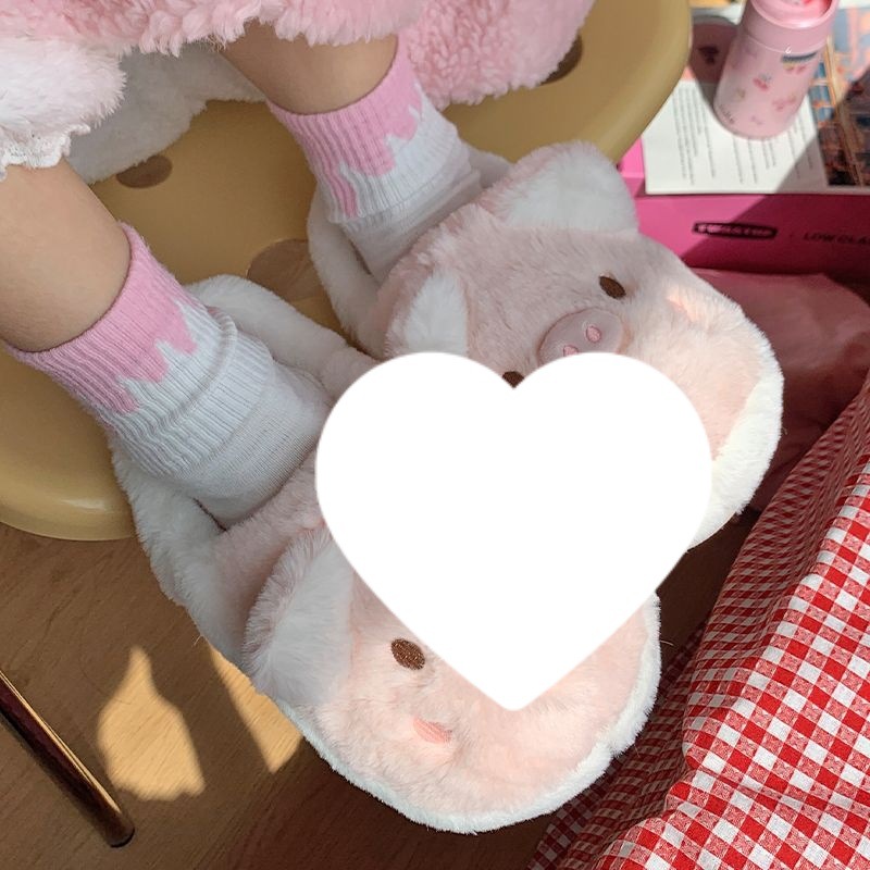 2026踩屎感可爱小猪毛毛棉拖鞋女秋冬季外穿居家防滑保暖包跟棉鞋