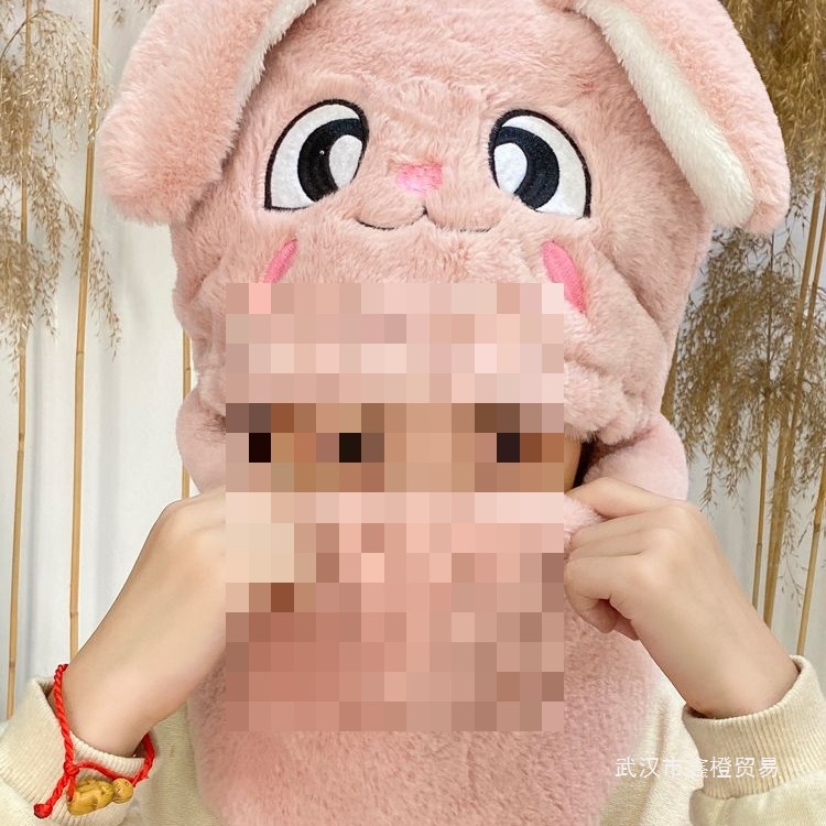 2026秋冬儿童套头帽子围脖一体仿獭兔毛可爱宝宝加厚保暖防风护耳