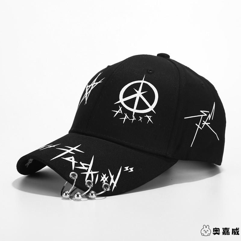 帽子儿童铁环鸭舌帽爵士酷Q志龙嘻哈男童女童黑时尚棒球帽潮街舞