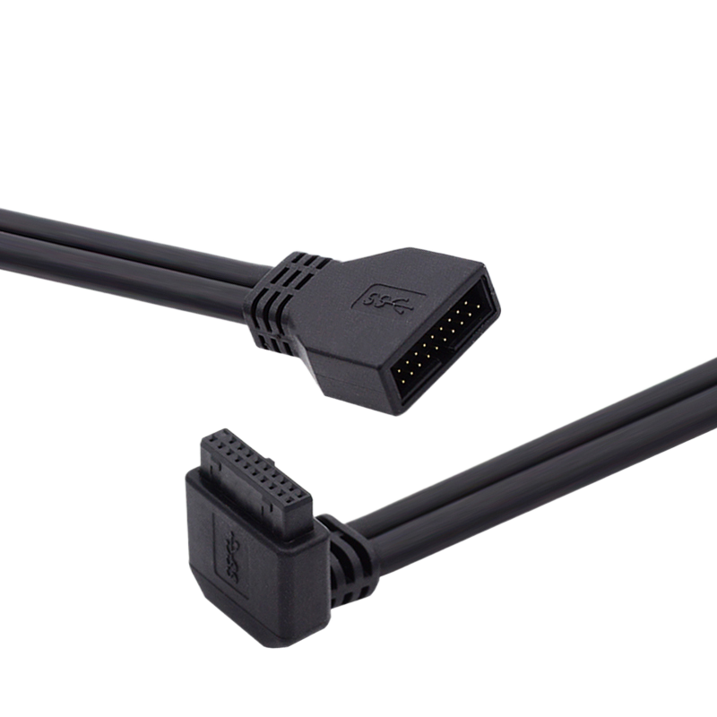 NGFF 前置USB3.0弯头90度19P公对母延长线主板前置USB 3.0插针IDC公对母20P线延长前置F USB3.0 19Pin插针