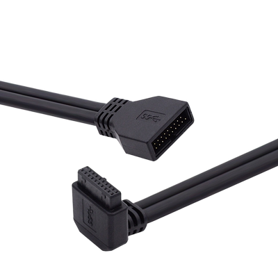 NGFF 前置USB3.0弯头90度19P公对母延长线主板前置USB 3.0插针IDC公对母20P线延长前置F USB3.0 19Pin插针