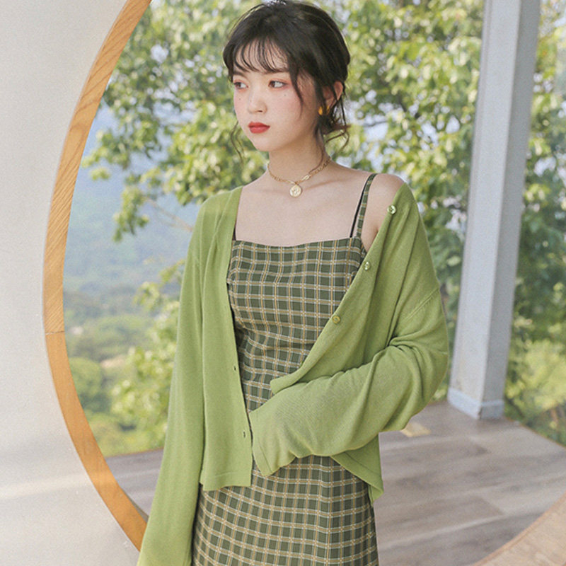 清仓绿色苎麻防晒衫开衫女夏季薄款吊带裙外搭披肩裙子空调衫针织