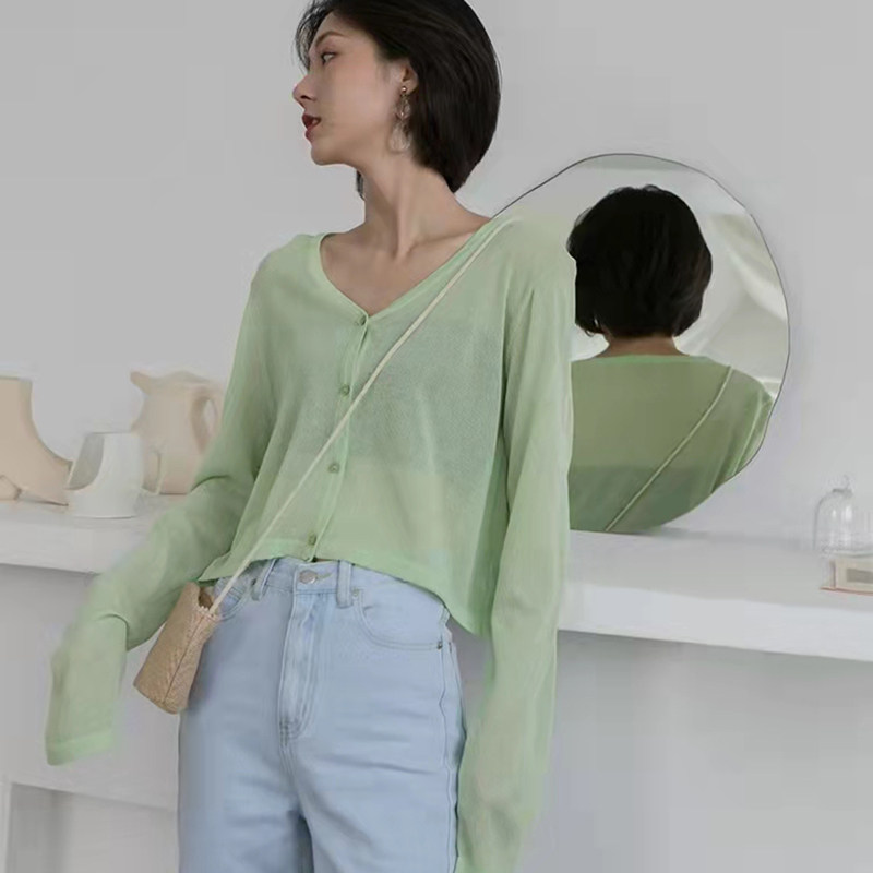 绿色亚麻防晒开衫女夏季薄款吊带裙外搭披肩裙子外披针织外套短款