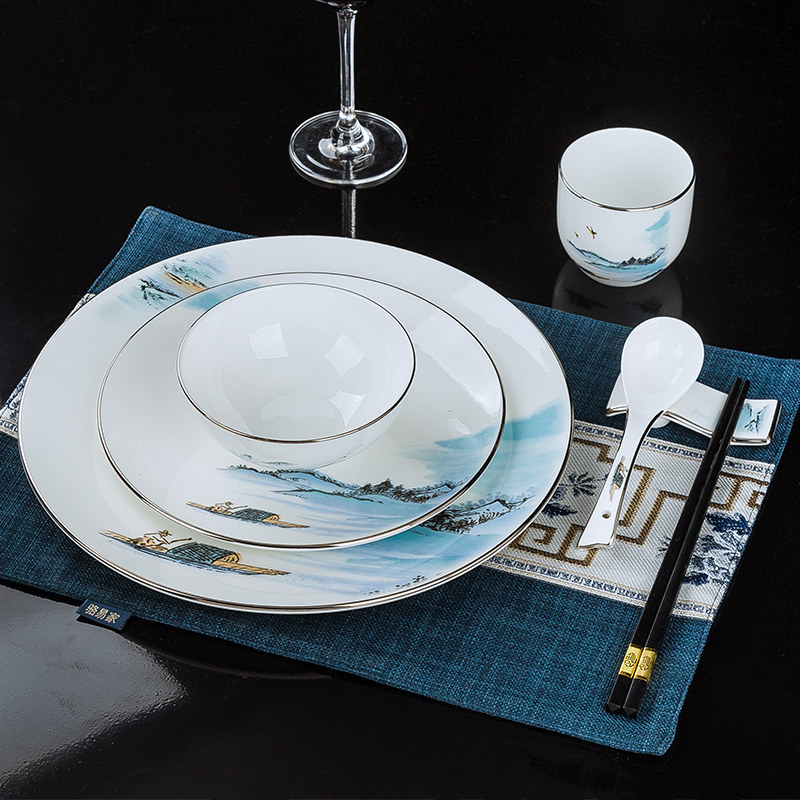 新中式酒店餐具摆台四件套景德镇陶瓷碗碟商用套装骨瓷会所中国风,餐饮具,碗,淘宝优惠券,粉丝福利购,淘宝优惠卷