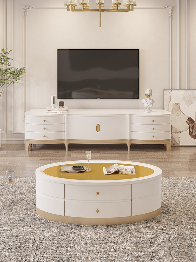 美式风格实木电视柜简欧轻奢客厅香槟色钢琴烤漆地柜后现代家具