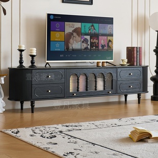 法式复古白蜡木小户型家用客厅实木中古风柜子美式茶几电视柜组合