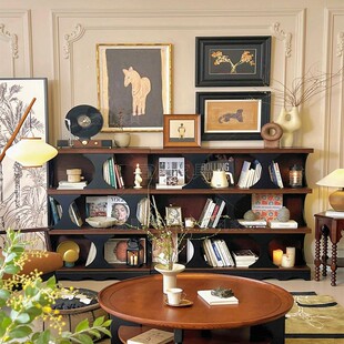 法式复古书柜落地中古风客厅美式风展示柜置物架玄关柜卧室储物柜