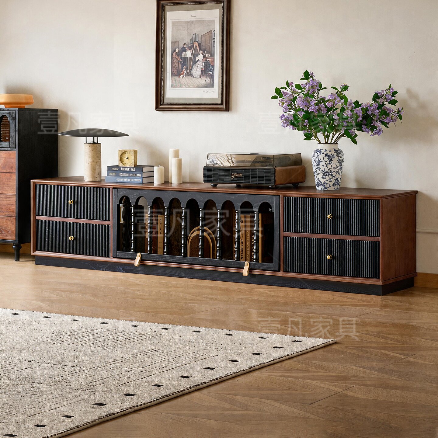 法式复古全实木中古风霍格沃茨落地电视柜客厅家用储物柜收纳柜