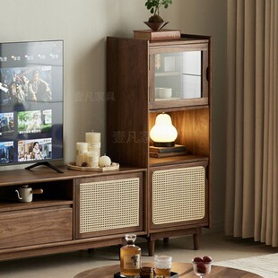 北美黑胡桃木电视柜边柜复古风客厅收纳家用斗柜储物柜纯实木柜子